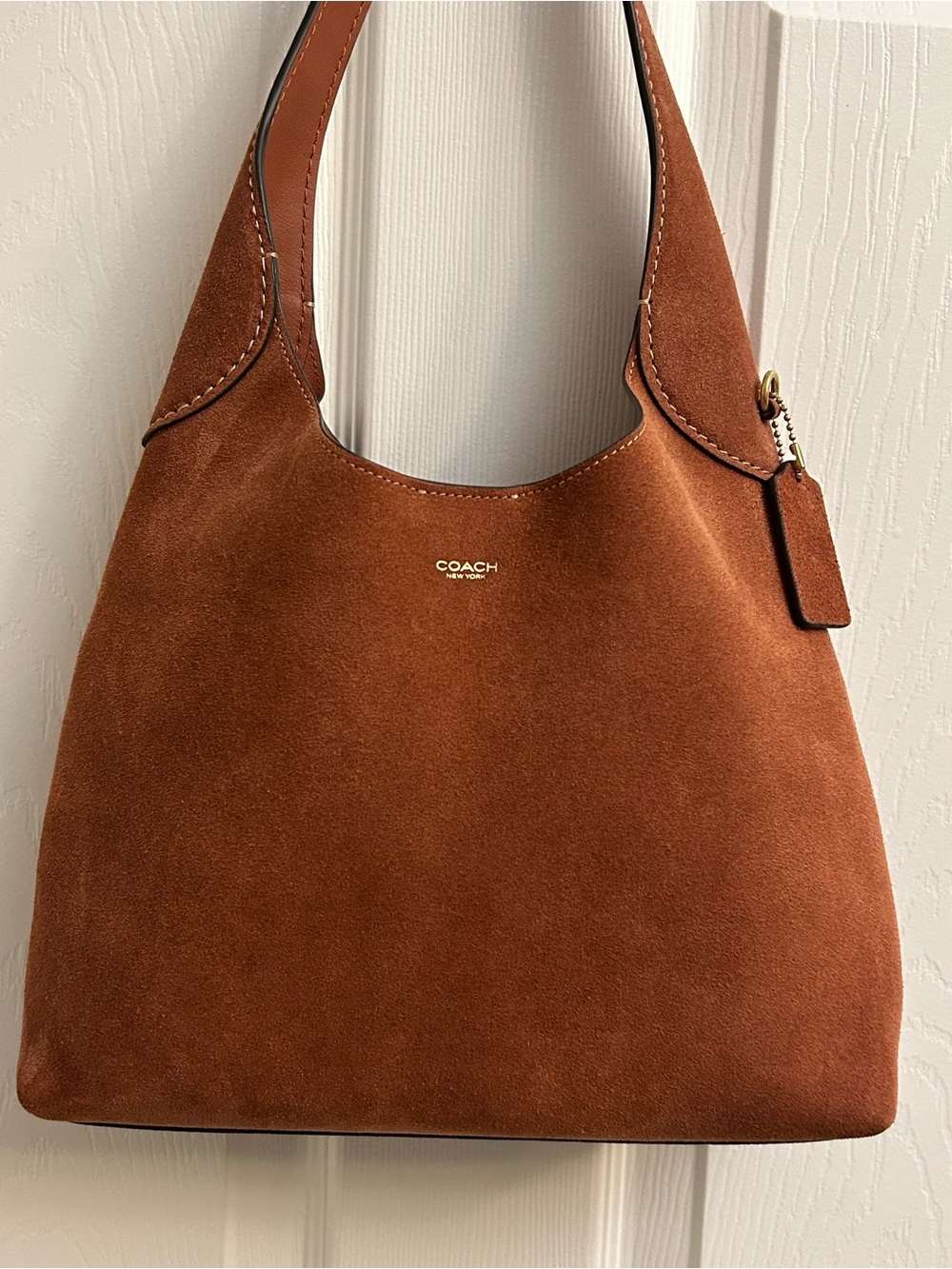 COACH Suede  Brooklyn Shoulder Bag 28 in Clay Suede with Gold Hardware